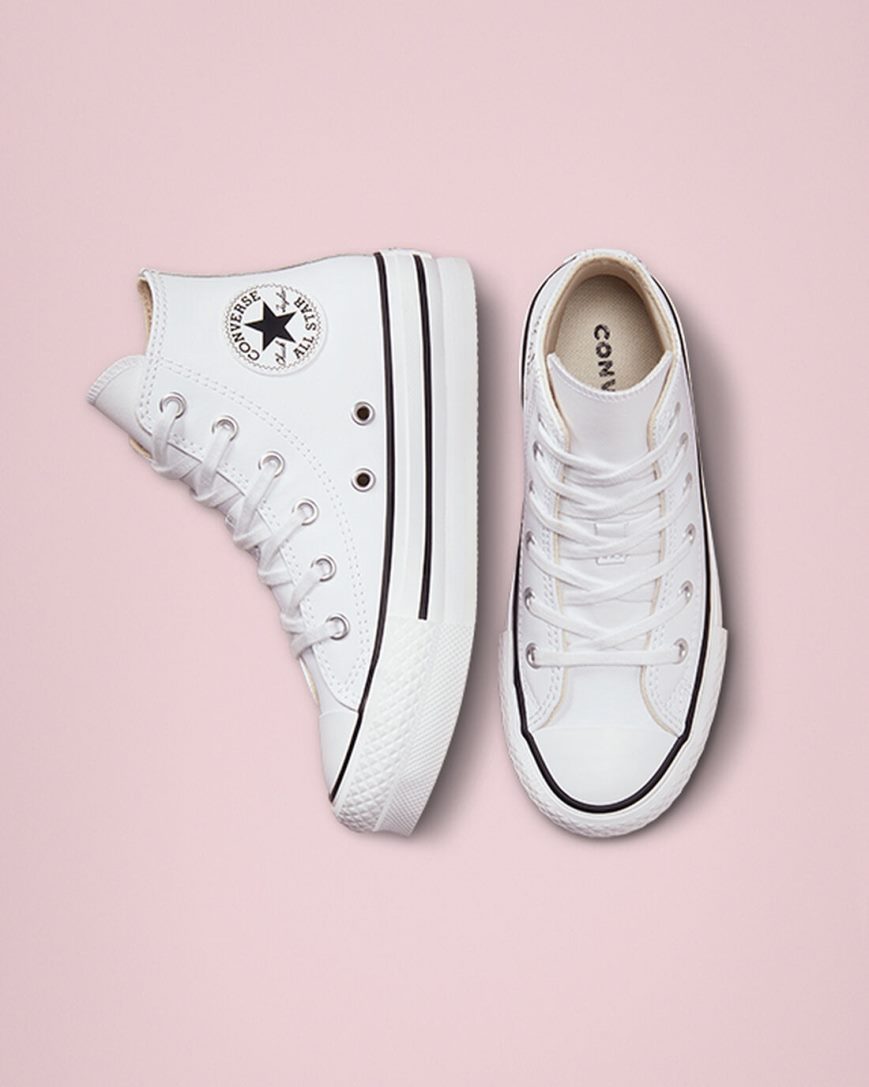 Pantofi Platforma Fete Converse Chuck Taylor All Star Lift Piele Inalti Albi Bej Albi Negrii | RO P13KSR420